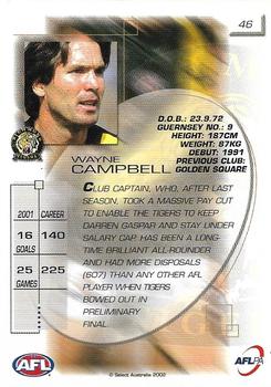 2002 Select AFL Exclusive #46 Wayne Campbell Back